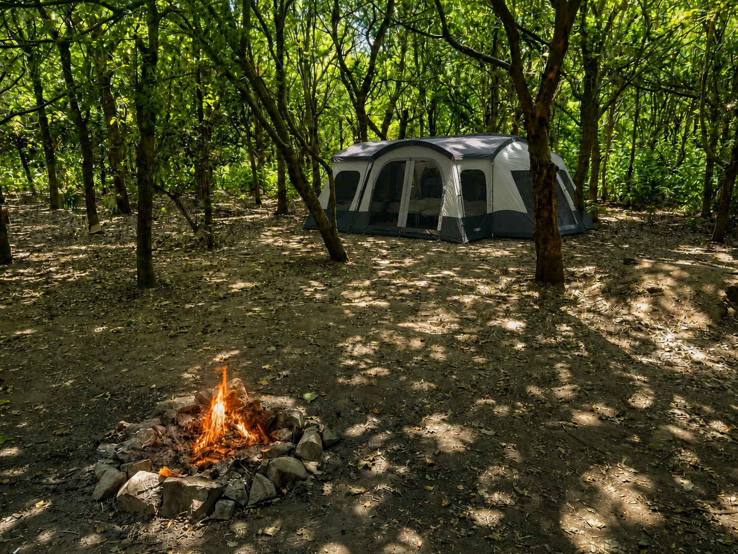 The Outpost private firepit and seating area